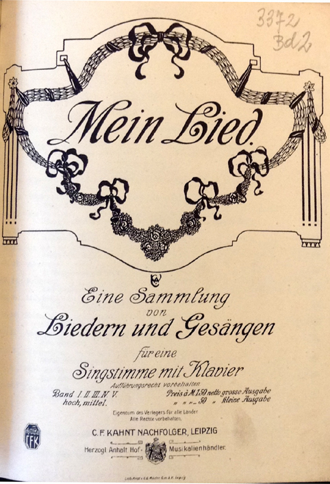 colour facsimile of the title page of Mein Lied vol. II (Liebst du um Sch�nheit)