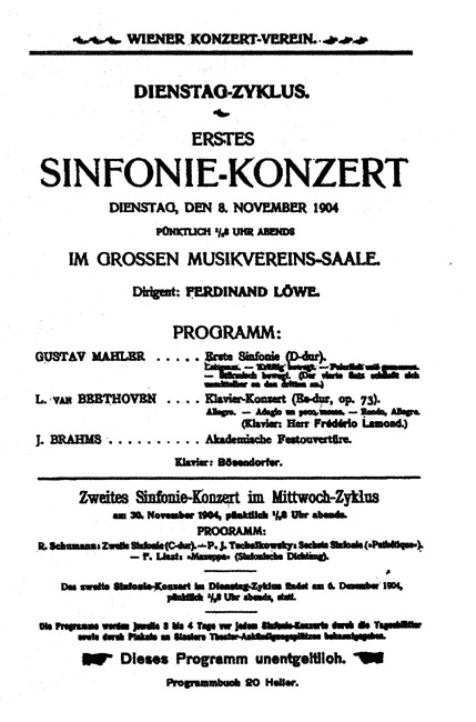Programme - Vienna, 8 November 1904: Mahler I conducted by Ferdinand L�we